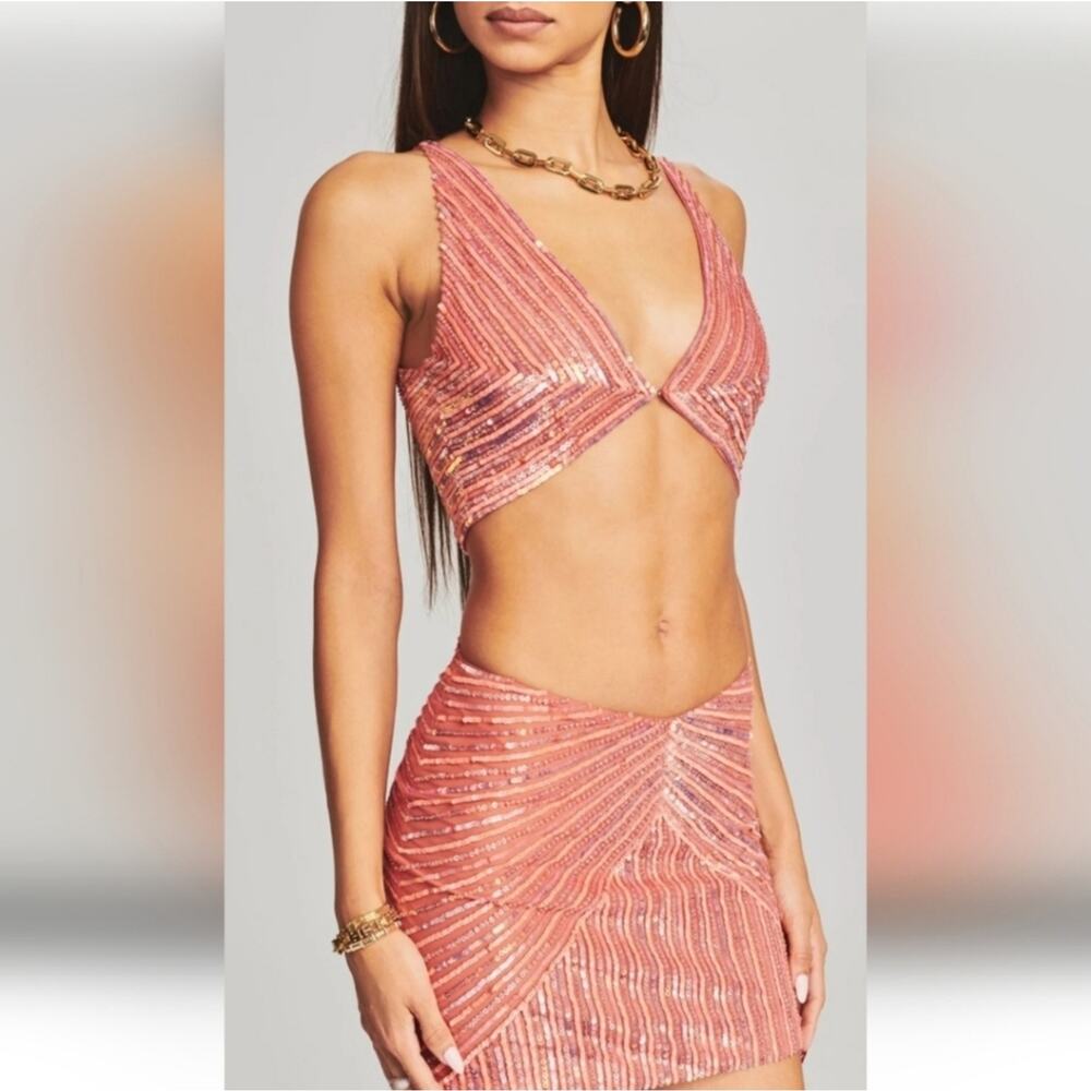 Retrofete Nikoletta Sequin Dress in Calypso Coral Size Medium NWT Cutout